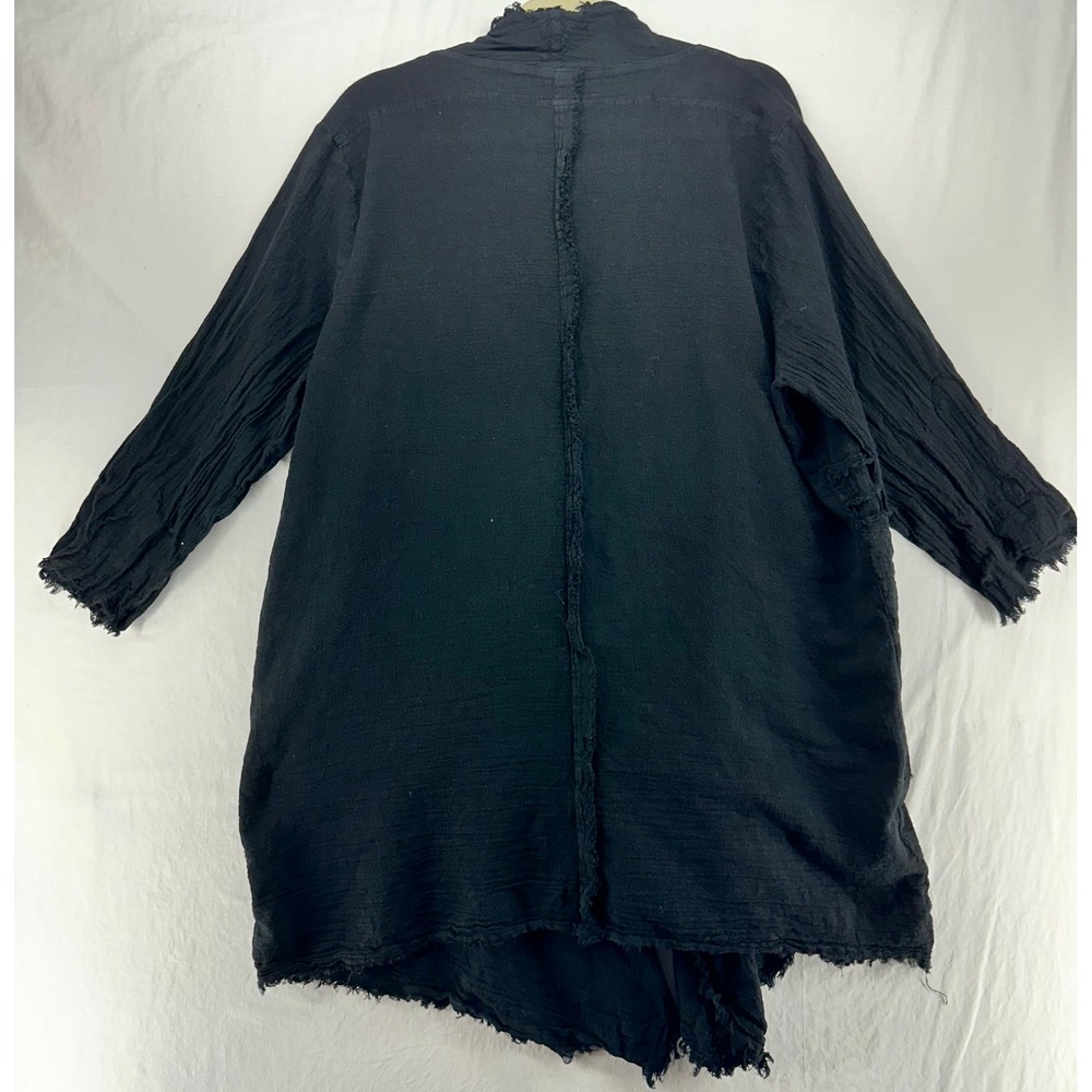 Oh My Gauze Womens Black Cotton Gauze Frayed Open Front Cardigan Jacket Pockets - Picture 2 of 7